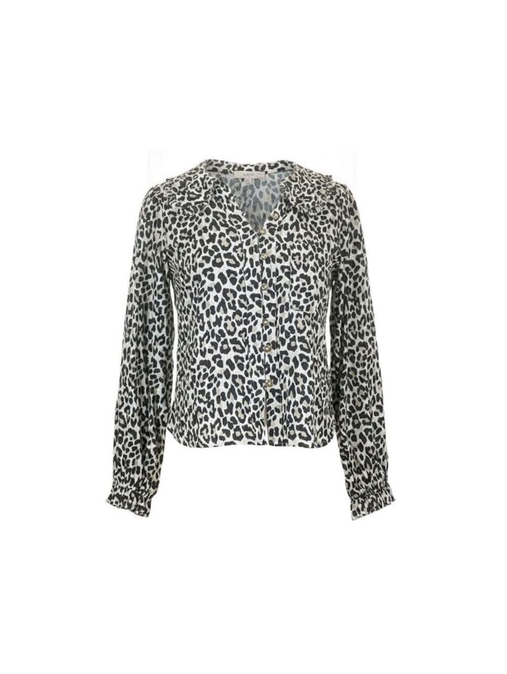 Rare Anthropologie Pilcro Keira Leopard Blouse Ruffle Peter Pan Collar Top S